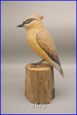 Maine Folk Art Bird Wood Carving Roland LaVallee Cedar Waxwing Signed Piece