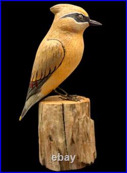 Maine Folk Art Bird Wood Carving Roland LaVallee Cedar Waxwing Signed Piece