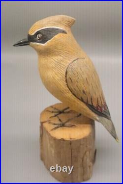 Maine Folk Art Bird Wood Carving Roland LaVallee Cedar Waxwing Signed Piece