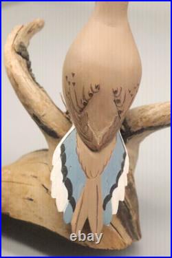 Maine Folk Art Mourning Dove Driftwood Sculpture Hand Carved Signed