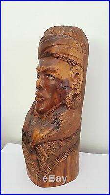 Majestic 1960s African Wood Carving Sculpture signed Buddha