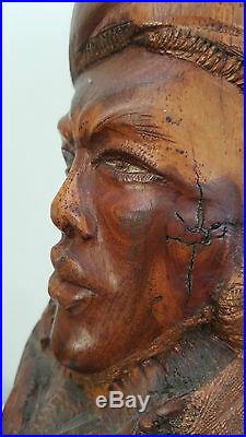 Majestic 1960s African Wood Carving Sculpture signed Buddha