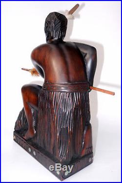 Maori Warrior Taiaha Heru Carved Wood Sculpture Early 20thC Signed Vintage NZ