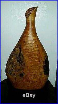 Maple burl vase sculpture center piece wood carving