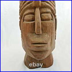 Mayan Lord King Pacal Wood Carving Sculpture 20 Handcarved Vintage Folk Art