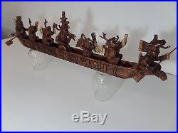 Mayan Paddler Gods Wood Sculpture Canoe Replica Hand Carved by Tikal Indians