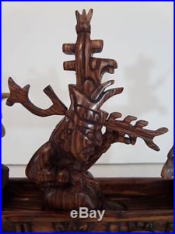 Mayan Paddler Gods Wood Sculpture Canoe Replica Hand Carved by Tikal Indians