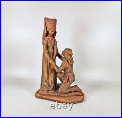 Medieval Scene Noble Lady, Vintage Handmade Woodenware Carved Figurine (f078)