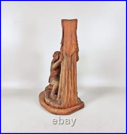 Medieval Scene Noble Lady, Vintage Handmade Woodenware Carved Figurine (f078)