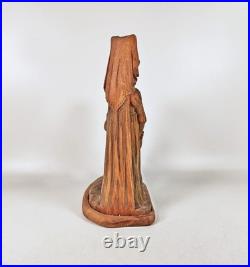 Medieval Scene Noble Lady, Vintage Handmade Woodenware Carved Figurine (f078)