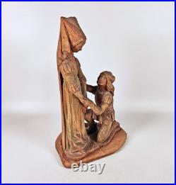 Medieval Scene Noble Lady, Vintage Handmade Woodenware Carved Figurine (f078)