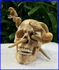 Medusa Skull Carved Sculpture Wood Human Skull Snake Skull Realistic Unique