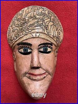 Mexican Folk Art Old Carved Conch Shell & Wood Priest Mask From Ometepec