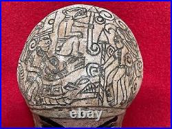 Mexican Folk Art Old Carved Conch Shell & Wood Priest Mask From Ometepec