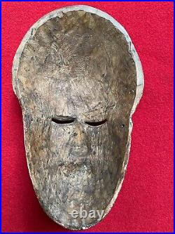 Mexican Folk Art Old Carved Conch Shell & Wood Priest Mask From Ometepec