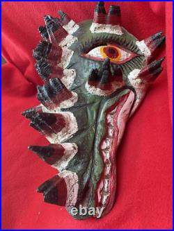 Mexican Folk Art Vintage Alligator Crocodile Carved Wood & Agave Mask Mexican Folk Art Vintage Alligator Crocodile Carved Wood & Agave Mask