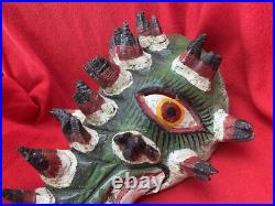 Mexican Folk Art Vintage Alligator Crocodile Carved Wood & Agave Mask Mexican Folk Art Vintage Alligator Crocodile Carved Wood & Agave Mask