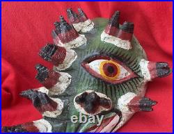 Mexican Folk Art Vintage Alligator Crocodile Carved Wood & Agave Mask Mexican Folk Art Vintage Alligator Crocodile Carved Wood & Agave Mask