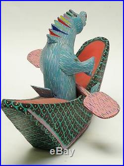 Mexican Porfirio Sosa Gutierrez Oaxacan Wood Carving Dragon Folk Art Sculpture