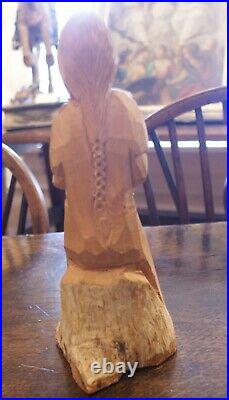 Michael Miguel Salazar Taos NM Folk Art Carved Wood Woman Figure Dtd 12/1995
