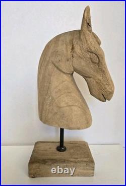 Mid 20th Century Vintage Hand Carved Pine Horse Head Sculpture
