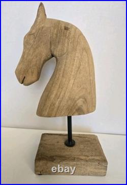Mid 20th Century Vintage Hand Carved Pine Horse Head Sculpture