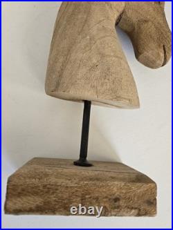 Mid 20th Century Vintage Hand Carved Pine Horse Head Sculpture