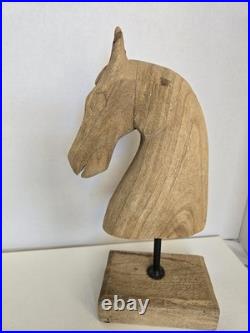 Mid 20th Century Vintage Hand Carved Pine Horse Head Sculpture