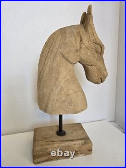 Mid 20th Century Vintage Hand Carved Pine Horse Head Sculpture