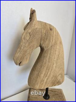 Mid 20th Century Vintage Hand Carved Pine Horse Head Sculpture