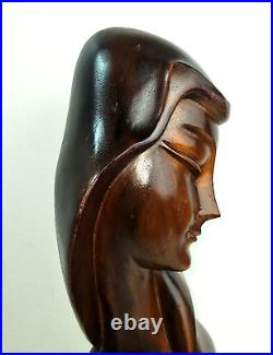 Mid-Century 19H Hand Carved Wood Statue Polynesian Woman Tropical Hawaiian Art
