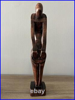 Mid Century Abstract Hand Carved Patinated Wood Figurine Sculpture