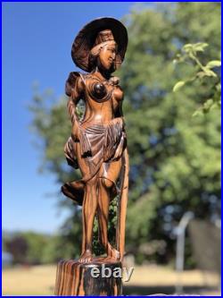 Mid Century Bali Wood Sculpture Balinese Woman Wooden Carving Indonesian Art Mid Century Bali Wood Sculpture Balinese Woman Wooden Carving Indonesian Art