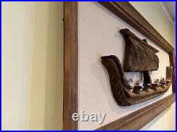 Mid Century Carved VIKING LONGSHIP-Brass Shields-WESTENHAVER/WITCO/Orange Shadow