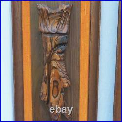 Mid Century Carved Wood King & Queen Art Wall Hanging Pair
