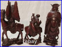 Mid-Century Chinese Rosewood Carvings 12 Warrior, Scholar & Elder Figures