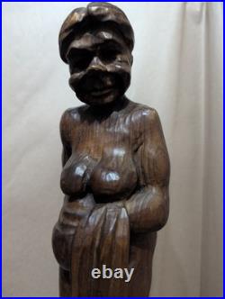 Mid-Century European Modern Wood Sculpture Female Nude Signed GO European 12