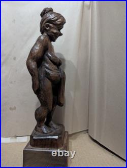 Mid-Century European Modern Wood Sculpture Female Nude Signed GO European 12