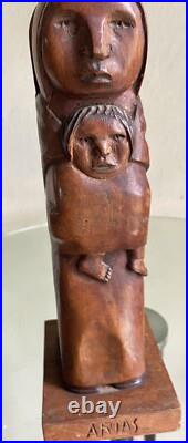 Mid-Century Flores Arias Hand Carved Wood Sculpture Mid-Century Flores Arias Hand Carved Wood Sculpture