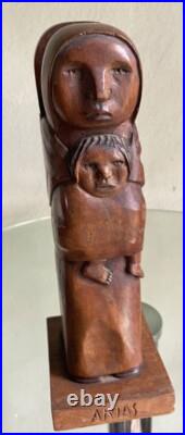 Mid-Century Flores Arias Hand Carved Wood Sculpture Mid-Century Flores Arias Hand Carved Wood Sculpture