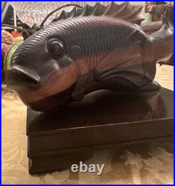 Mid Century Hand Carved Wooden Fish 14 Long Vintage