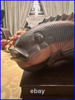 Mid Century Hand Carved Wooden Fish 14 Long Vintage