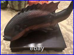 Mid Century Hand Carved Wooden Fish 14 Long Vintage
