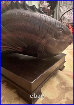 Mid Century Hand Carved Wooden Fish 14 Long Vintage