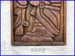 Mid-Century Mayan Tribal Shaman Wood Carved Wall Hanging Placque