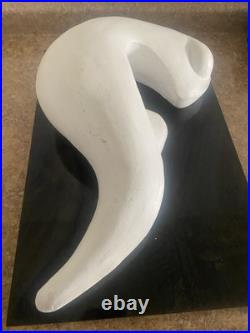 Mid-Century Modern Abstract Sculpture Plaque-signed Sz/s1, ceramic & Wood Base Mid-Century Modern Abstract Sculpture Plaque-signed Sz/s1, ceramic & Wood Base