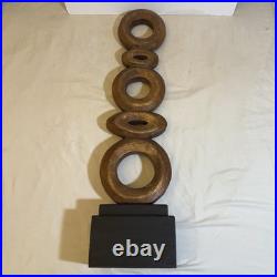 Mid Century Modern Abstract Wood Hand Carved Wood Circular Totem Sculpture 28