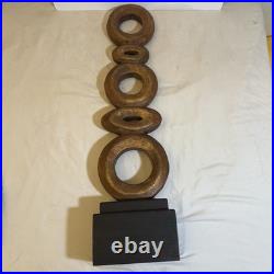 Mid Century Modern Abstract Wood Hand Carved Wood Circular Totem Sculpture 28