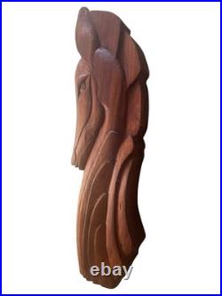 Mid Century Modern Art Horse Wood Wall Carving Sculpture Art Deco Chess Style