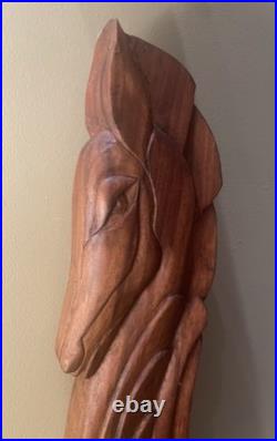 Mid Century Modern Art Horse Wood Wall Carving Sculpture Art Deco Chess Style